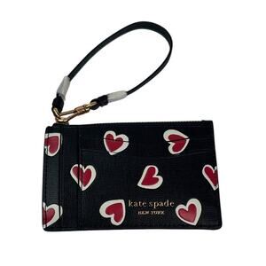 kate spade Morgan Stencil Hearts Embossed Printed Coin Card Case Wristlet Black
